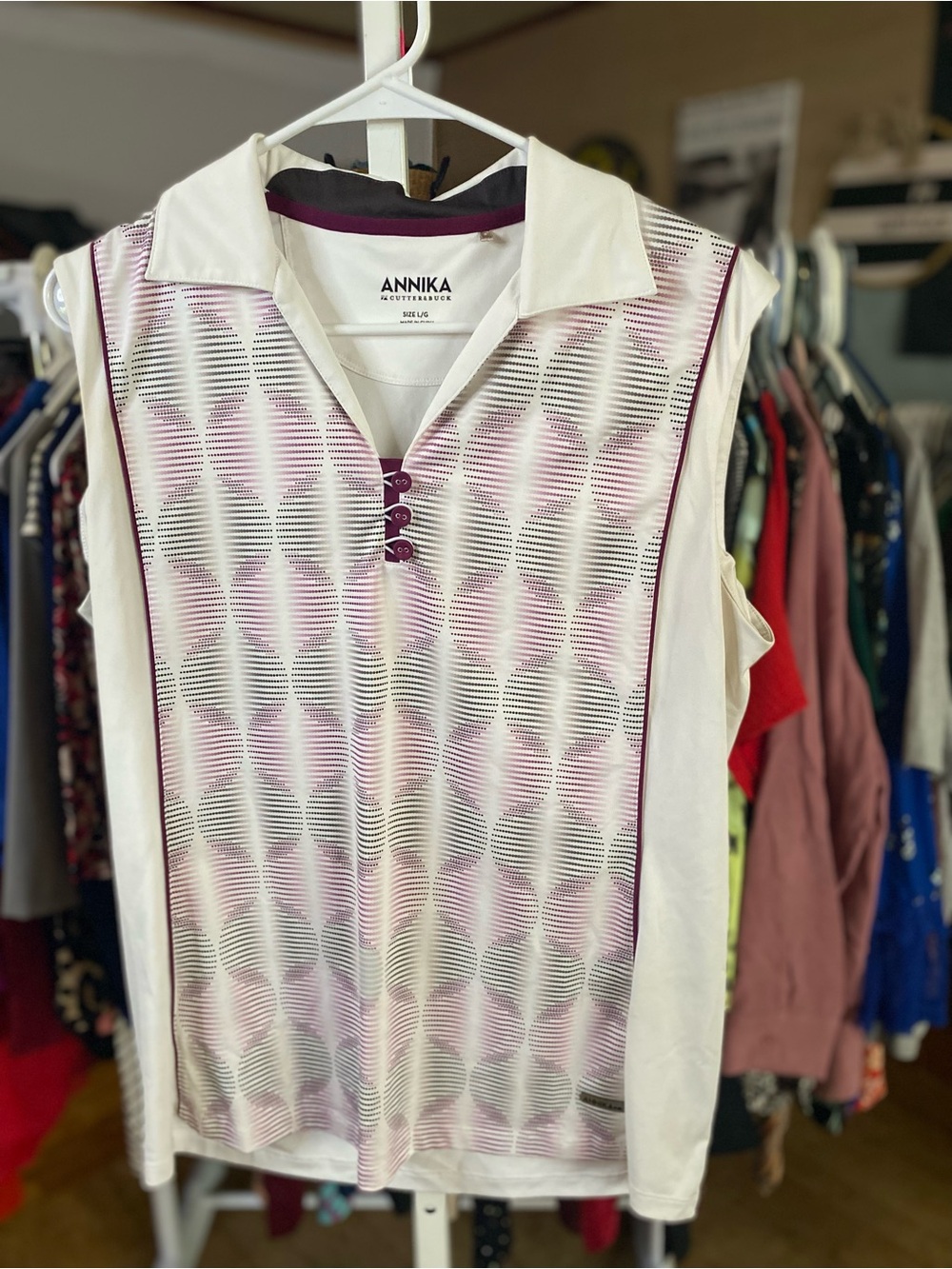 Cutter & Buck Sleeveless Polo in Lavender and White with Purple Accents